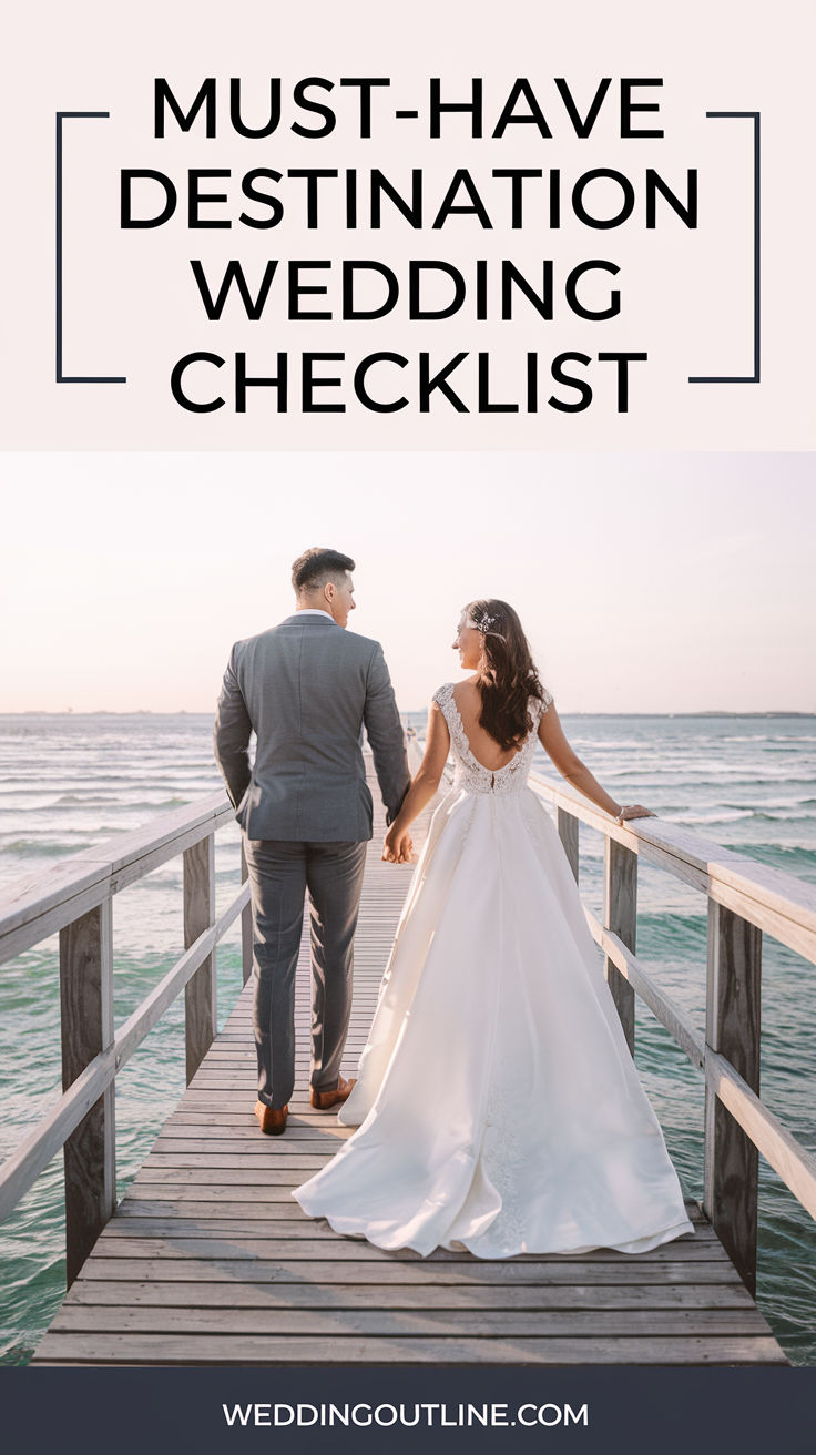 Wedding couple standing on a pier. Destination Wedding Travel Checklist, Destination Elopement Checklist, Reception Planning Checklist, Beach Wedding Checklist, Planning A Destination Wedding, Destination Wedding Checklist Timeline, Destination Wedding Timeline, Wedding Outline, Destination Wedding Planning Checklist