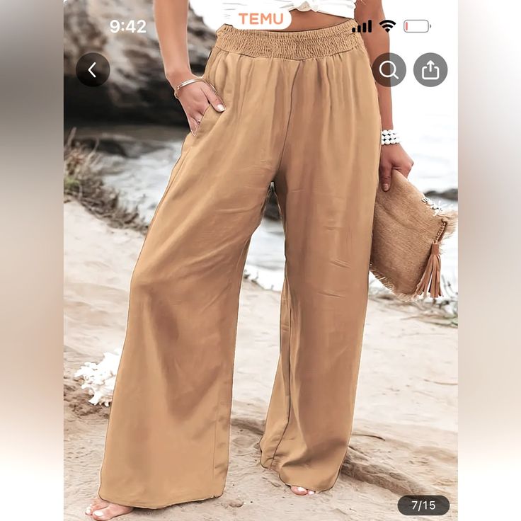 Brand New Casual Pants In Khaki. High Elastic Waist Band; Wide Leg Pants. Plus Size Wide Leg Pants, Curvy Pants, Trendy Pants, High Waist Wide Leg Pants, Striped Wide Leg Pants, Wide Leg Linen Pants, Colored Pants, Early Fall, Fall Collection