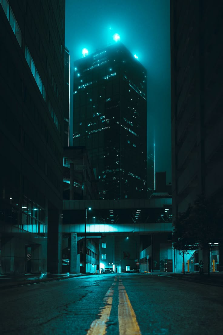 A low to the ground shot in the middle of a street in downtown Dallas. City At Night Background, Cityscape Night Photography, Dark City Photography, Night City Landscape Photography, City At Night Photography, City At Night Art, Batman Technology, Background Night City, City Night Background