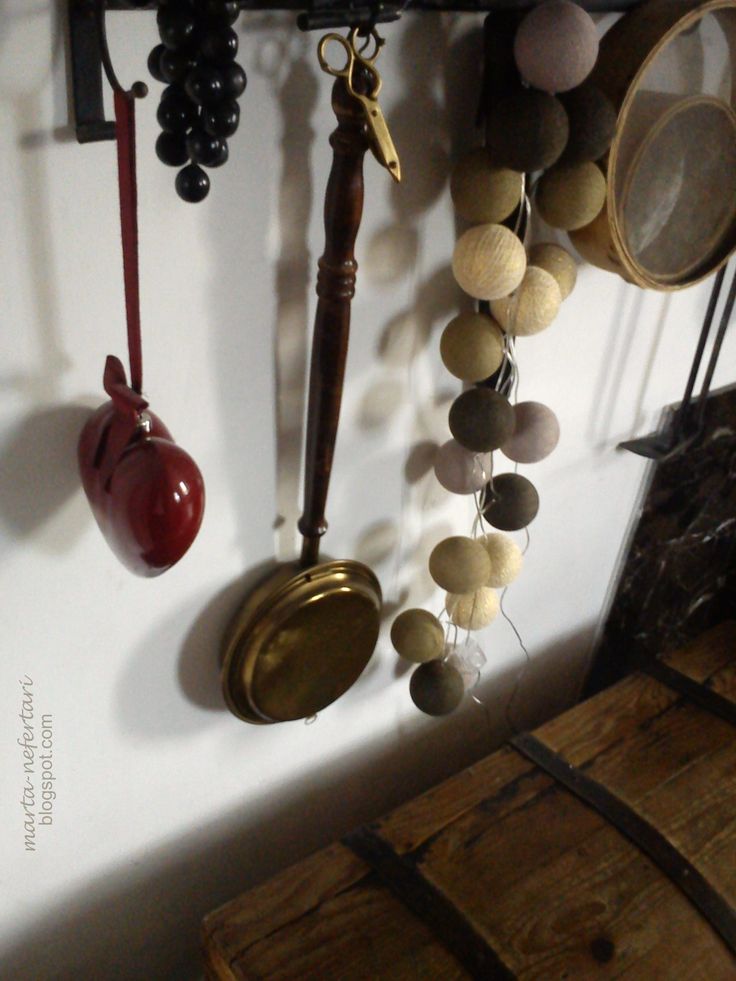 an assortment of items hanging on a wall