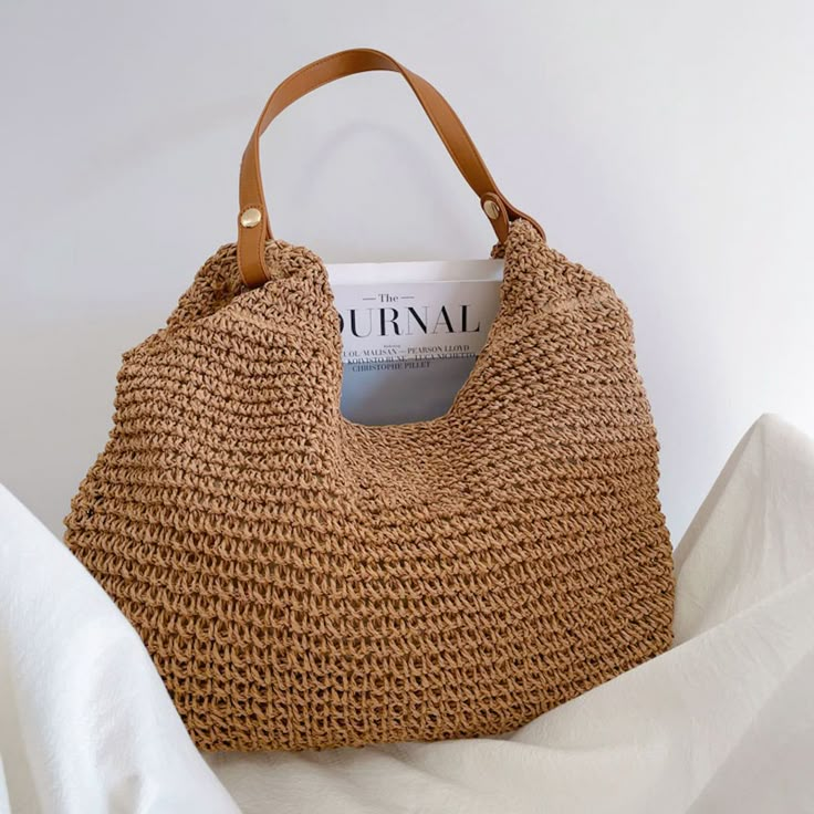 Elena Handbags Straw Woven Tote with Leather Straps Summer Shoulder Bag, Summer Bags 2024, Women Tote Bags, Diy Handmade Bags, Women Boho Style, Everyday Shoulder Bag, Luxe Handbags, Shopping Tote Bags, Woven Purse