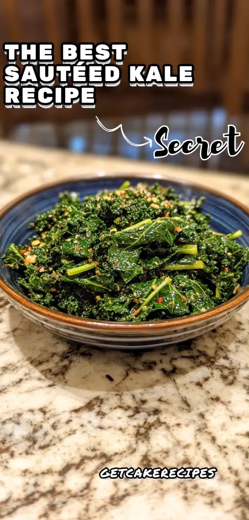 the best sauteed kale recipe served in a bowl on a marble countertop