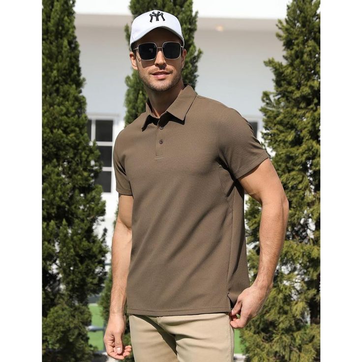 Performance Material: 83%Nylon, 17%Spandex. Lightweight, breathable,4-Way Stretch, Wrinkle-free, quick-dry and moisture wicking fabric.The men polo shirt keep you cool and fresh all day. Design: 3 buttons under the turndown collar, simple and neat, decorating the neckline. Split hem ensures you with maximum comfy and move well when playing golf, tennis or any vigorous exercises. Match: Highly versatile, with the ability to be dressed up with slacks and brogues for the office or down with jeans a Casual Stretch Polo Shirt For Sports, Casual Polo Shirt For Golf Season, Casual Polo Shirt For Golf Sports Season, Functional Short Sleeve Polo Shirt For Outdoor, Casual Polo Shirt For Golf, Sporty Collared Polo Shirt, Casual Breathable Polo Shirt For Sports, Summer Collared Polo Shirt With Moisture-wicking, Functional Solid Color Short Sleeve Polo Shirt