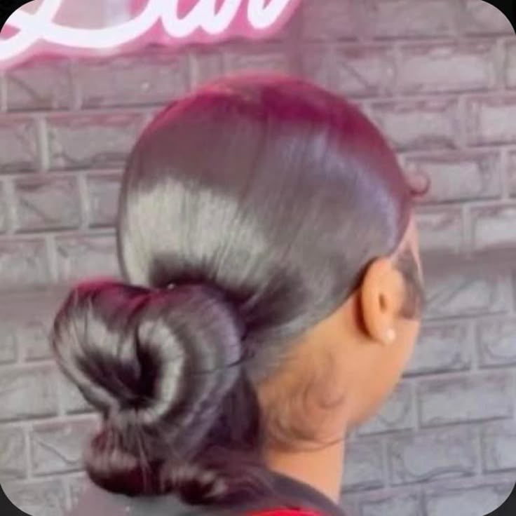 Sleek Heart Bun, Heart Hair Ponytail, Heart Slick Back Bun, Heart Shaped Slick Back Bun, Heart Bun With Swoop, Heart Buns Hairstyle Black Women, Braided Knot Bun, 2 Heart Buns, Heart Shaped Bun Hairstyles