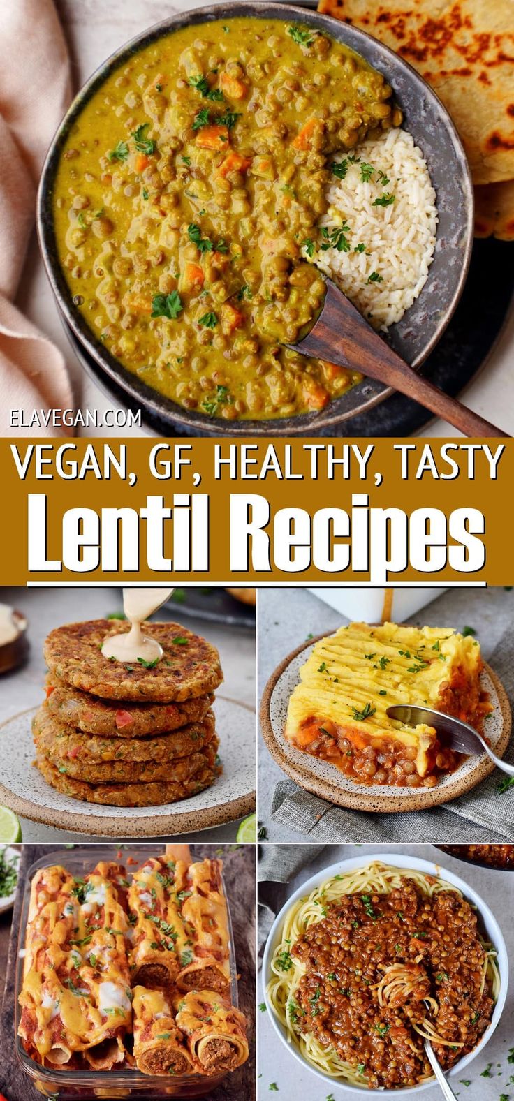 Collage vegan, GF, Healthy, Tasty Lentil Recipes Lentil Recipe Ideas, Vegan Lentil Recipes Healthy, Easy Lentil Dinner Recipes, Lentil Easy Recipe, Lentil Plant Based Recipes, Lentil Recipes Green, Green Lentil Recipes Vegan, Lentil Recipes Dinner, Tofu Lentil Recipe