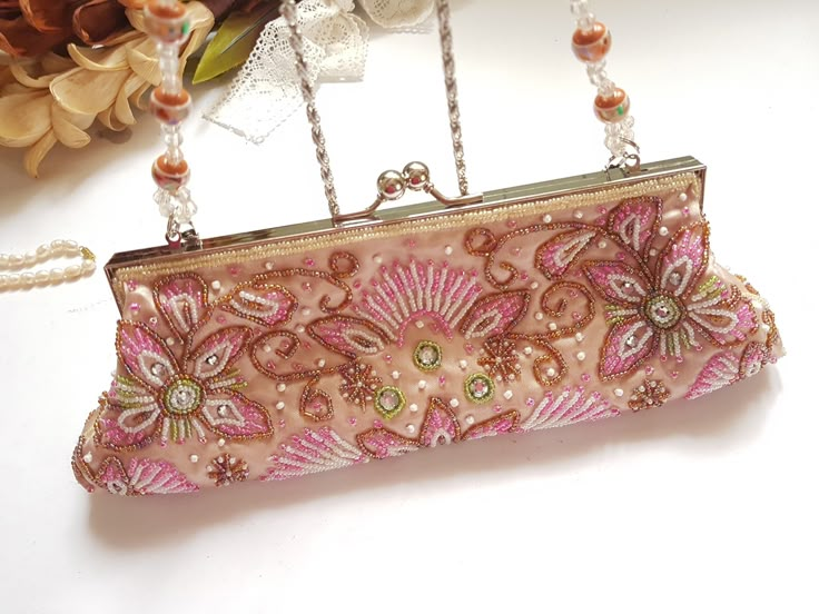 Small silk bridal bag with beads,handmade bag,embroidery bag,Small silk bridal bag with necklace 50s vintage style for your retro wedding Handwork Rectangular Shoulder Bag For Wedding, Beaded Clutch Shoulder Bag For Wedding, Pink Embellished Bag For Wedding, Wedding Beaded Clutch Shoulder Bag, Handheld Evening Bag With Pearl Embroidery For Wedding, Vintage Evening Bag With Pearl Embroidery For Events, Handheld Pearl Embroidery Evening Bag For Wedding, Vintage Pearl Embroidered Evening Bag For Events, Handheld Pearl Embroidered Evening Bag For Weddings