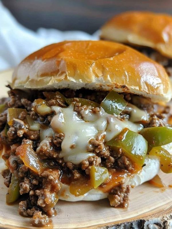 two cheeseburger sandwiches sitting on top of a wooden plate