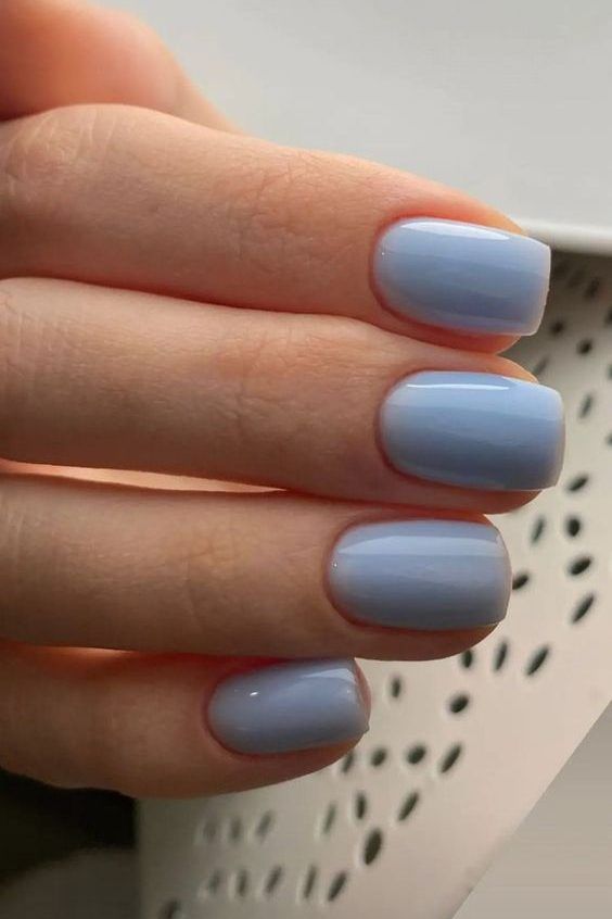 25+ Baby Blue Nail Ideas - the gray details Blue Shellac Nails, Periwinkle Nails, Blue Wedding Nails, Blue Nail Ideas, Blue Nail Color, Blue Gel Nails, Baby Blue Nails, Milky Nails, Hello Nails