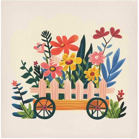 an illustration of flowers in a wagon