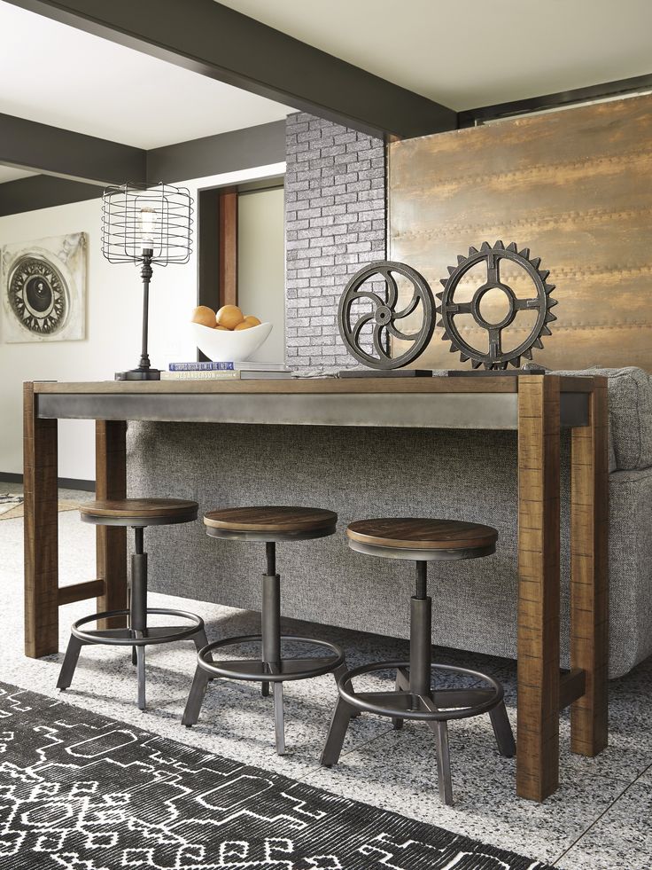 Torjin Gray-Brown Counter Height Set - Luna Furniture Bar Table Behind Couch, Home Bar Table, Sofa Bar, Table Behind Couch, High Top Tables, Behind Couch, Pub Set, Bar Table Sets, Pub Table Sets