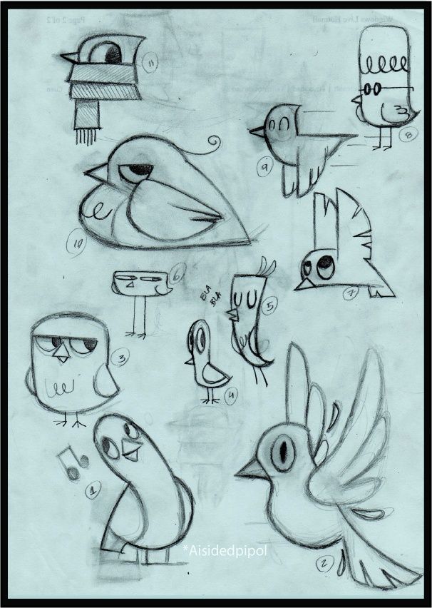 a drawing of birds with different facial expressions