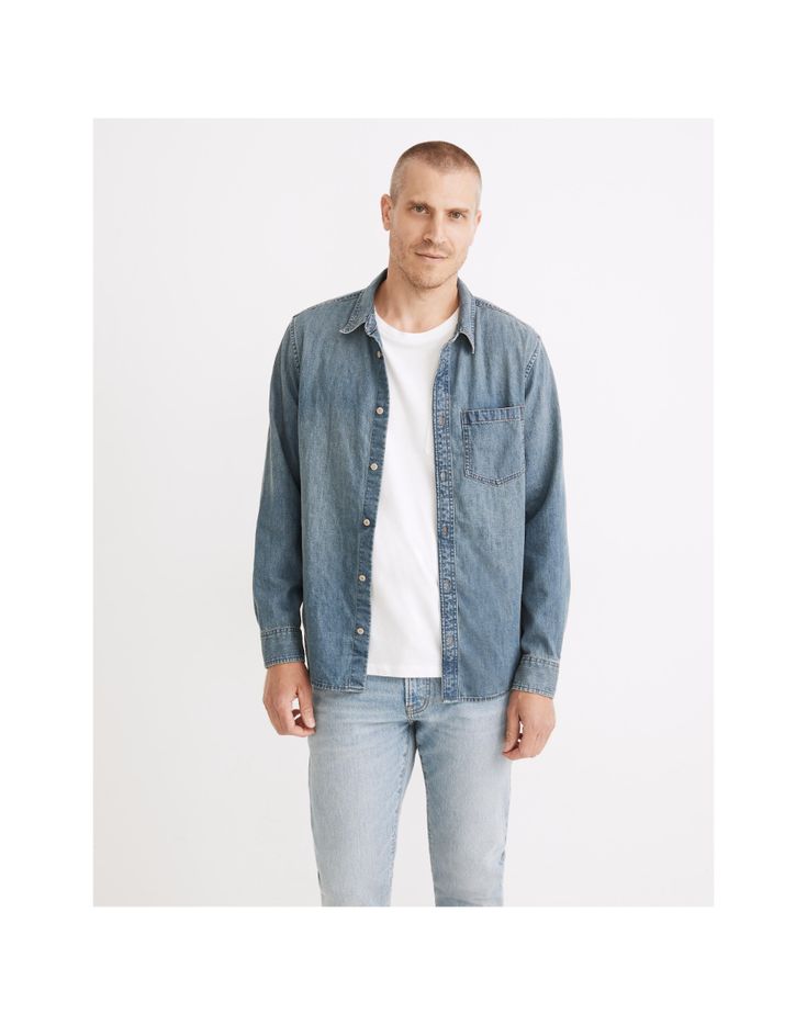 Denim Perfect Long-Sleeve Shirt in Tomkins Wash Perfect Shirt, Madewell, Sleeve Shirt, Denim Jacket, Long Sleeve Shirts, Slim Fit, Long Sleeve