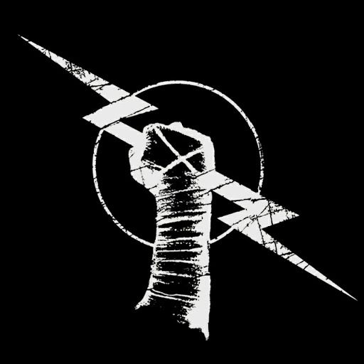 a black and white drawing of a hand holding a lightning bolt