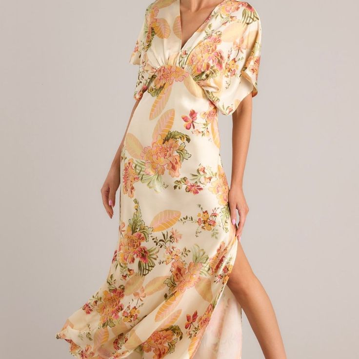 Flattering Dress. Just More Of A Blush Color Than I Was Expecting And I Missed The Return Window Get Ready To Experience Pure Bliss With Our Frames Of Bliss Beige Floral Maxi Dress. This Stunning Dress Features A Delicate Floral Design, Perfect For Any Occasion. With Its Flowy And Comfortable Fit, You'll Feel Like You're Floating On A Cloud. Bring Some Joy And Playfulness To Your Wardrobe With This Charming Dress. This Dress Features A V-Neckline That Flows Into A Fitted Empire Waistline, Droppe Red Dress Women, Empire Waistline, Flattering Dress, Flattering Dresses, Dresses Red, Blush Color, Wide Sleeves, Floral Maxi, Stunning Dresses