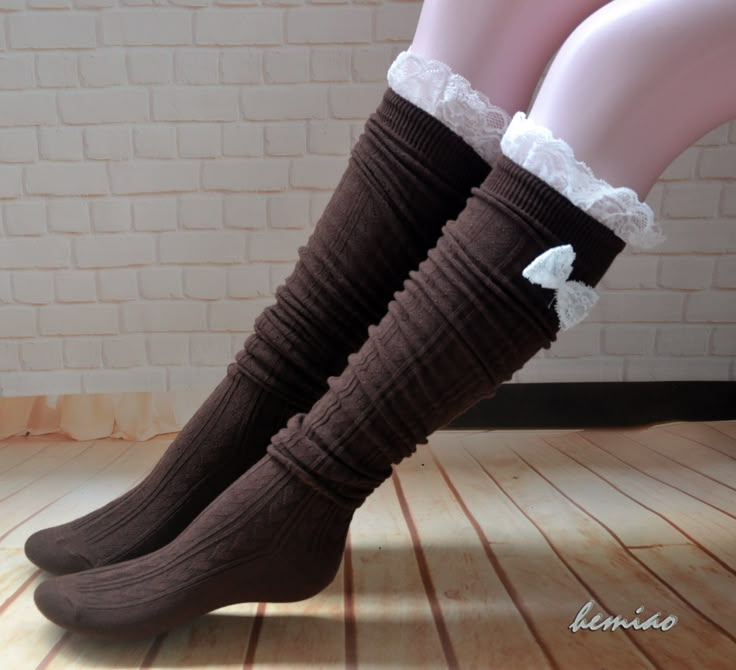 If you order my handmade items for your friend ,I like to write greeting cards for you , and sent to the designated place. ❤ ❤ ❤ ❤ ❤ ❤ ❤ ❤ ❤ ❤ ❤ ❤ ❤ ❤ ❤❤ Lace and bow thigh high socks, long stockings, over the knee socks, lace long socks ,girls leg warmers, grey ,black and brown socks. Made in high quality,My specifically lace and bow design. Black,gray ,brown opaque stocks The leg warmers are made of: 85% regenerated cotton 15% elastic SIZE: One size fits most. long 50 cm (20, in) Care instruct Leg Warmers Brown, Brown Lace Boots, Lace Boot Socks, Brown Socks, Socks Lace, Dr Shoes, Over The Knee Socks, Thigh High Socks, Long Socks