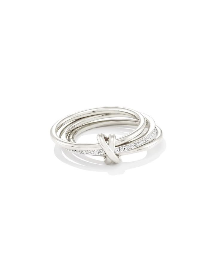 Featuring a triple-stacked band, the Tia Sterling Silver Band Ring in White Sapphire adds texture and sparkle with its modern design and pavé eternity band. Designed to last, wear with everything from your everyday rings to your most elevated occasion pieces. Modern White Sterling Silver Stackable Rings, Timeless White Gold Sterling Silver Stackable Rings, Stackable Sterling Silver Rings In White, White Sterling Silver Stackable Rings With Simple Design, Kendra Scott Ring Silver, Silver Ring Stack, Jewelry Wishlist, Wishlist Ideas, Sterling Silver Stacking Rings