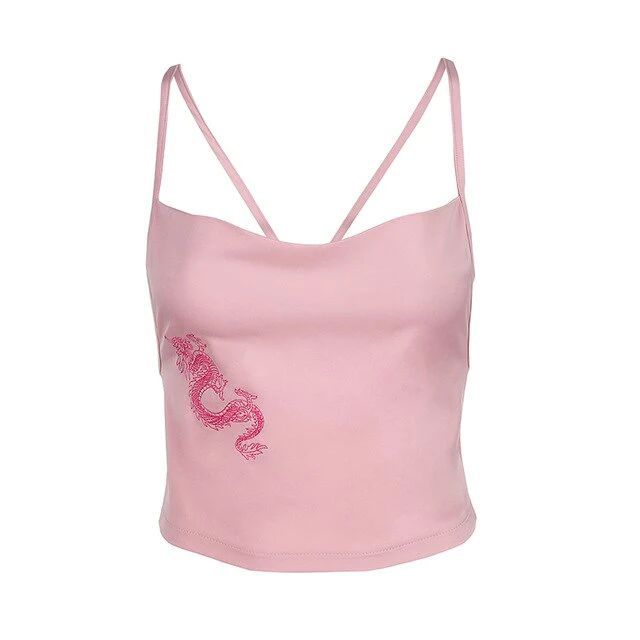 dragon pattern pink cute bralette crop top clubwear backless sexy off shoulder tank tops Pink High Stretch Crop Top With Built-in Bra, Pink Crop Top With Built-in Bra And High Stretch, Fitted Pink Tank Top With Built-in Bra, Y2k Pink Tank Top For Party, Y2k Style Pink Tank Top For Party, Pink Sleeveless Tank Top For Club, Fitted Pink Tank Top For Party, Pink Fitted Crop Top With Built-in Bra, Trendy Pink Club Tank Top