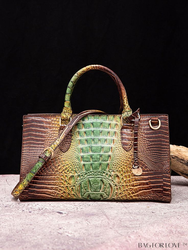 BagForLove - Crocodile-Embossed Top Handle Handbag: Womens Shoulder Bag with Adjustable Strap Green Crocodile Pattern Handheld Bag, Green Crocodile Pattern Shoulder Bag, Handheld Leather Shoulder Bag With Crocodile Pattern, Crocodile Pattern Satchel Shoulder Bag For Errands, Green Top Handle Shoulder Bag With Crocodile Pattern, Green Crocodile Pattern Shoulder Bag For Everyday Use, Green Crocodile Pattern Top Handle Shoulder Bag, Green Crocodile Pattern Crossbody Bag, Green Crocodile Pattern Handheld Shoulder Bag