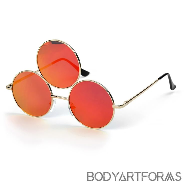 Iridescent Red. Sold as a single. Lend your third eye some shade with these 3-Lens Futurism Sunglasses, available in a variety of colors to compliment any outfit!All measurements are approximate: The lenses measure 1-15/16" (49mm) in diameter. The entire lens setting measures 3-1/4" (8.3cm) tall by 5-3/16" (13.25cm) wide. The temple or arm length measures 5-1/4" long (13.4cm). Material(s): Glass, PVD plated. Sizes offered: 20g (.81mm). Brand: Diablo Organics Three Eyed Glasses, Glasses With Colored Lenses, Third Eye Glasses, Eye Glasses Design, Weird Glasses, Lego Oc, Weird Sunglasses, Red Circular Sunglasses, Red Sunglasses With Mirrored Lenses