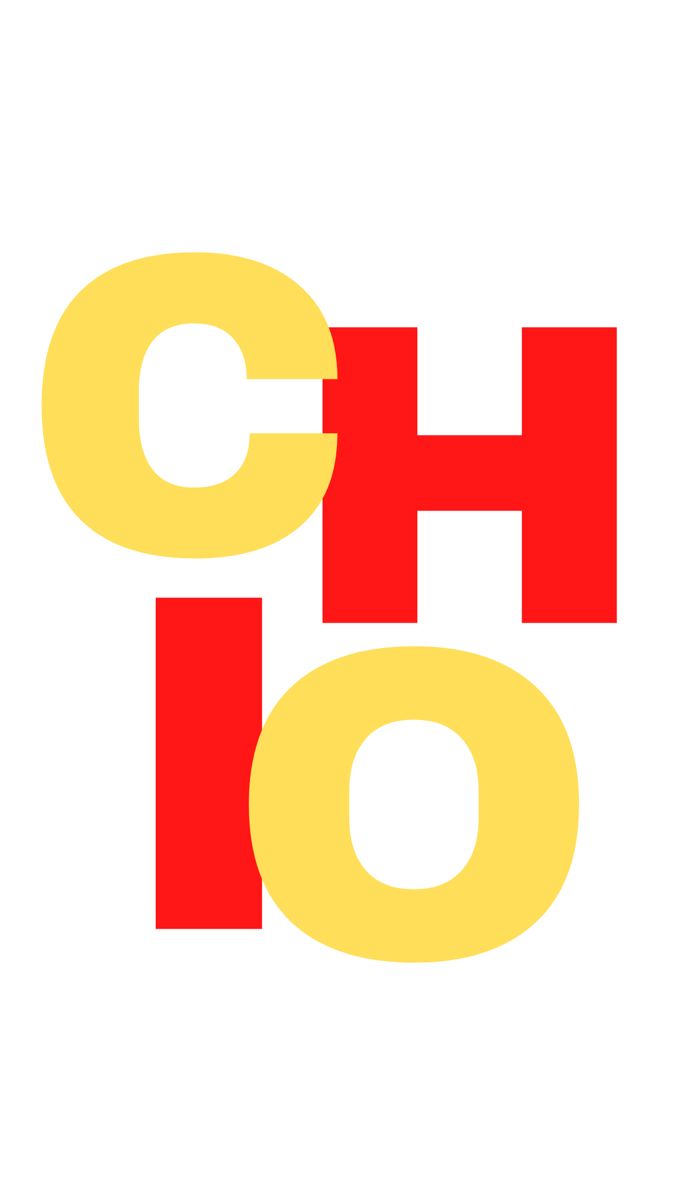 the words cho are in red and yellow letters on a white background with an orange circle