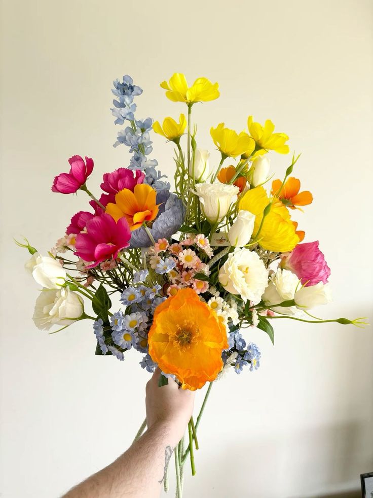 Bright Color Flower Bouquet, Colourful Bouquet Aesthetic, Multi Colored Flower Arrangements, Summer Wedding Bridal Bouquet, Spring Wildflower Bouquet Wedding, Coloured Wedding Bouquet, Multi Color Bouquet Wedding, Colourful Flower Bouquet Wedding, Multi Coloured Bouquet