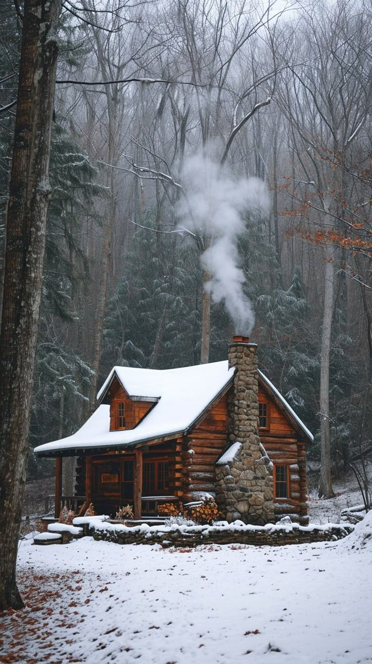 Cozy Winter Cabin: A secluded log cabin with smoke rising from the chimney sits peacefully in a snowy forest. #winter #cabin #snow #forest #smoke #chimney #trees #secluded #aiart #aiphoto #stockcake https://ayr.app/l/FJr1 Winter Cabins, Cozy Winter Cabin, Snow Cabin, Little Cabin In The Woods, Cabin Aesthetic, Log Cabin Rustic, Small Log Cabin, Secluded Cabin, Cabin Rustic