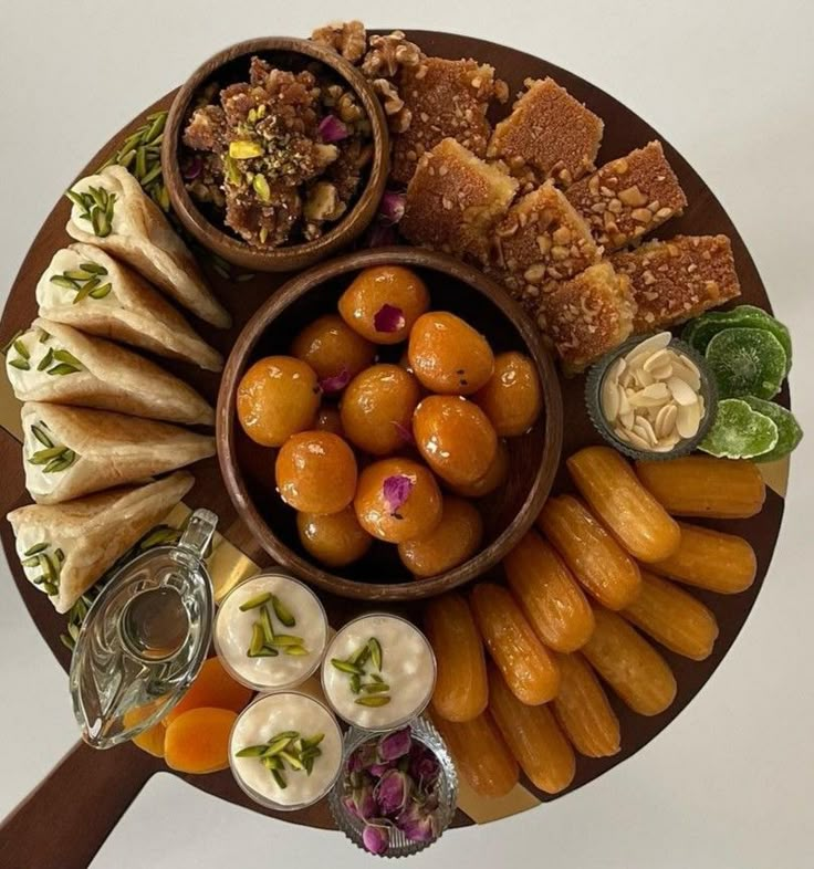 a platter filled with different types of food