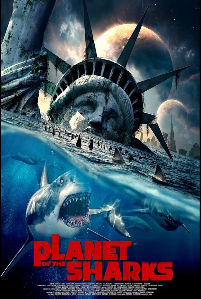 a movie poster for planet sharks