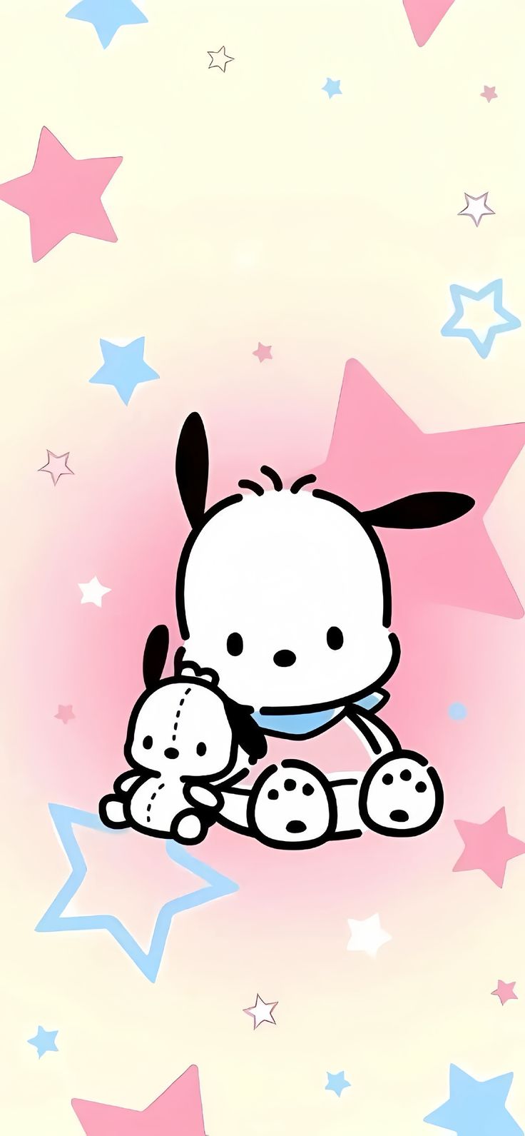 an image of a cartoon character holding a stuffed animal in the air with stars all around