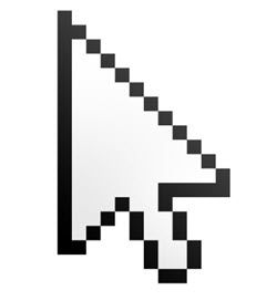 a pixelated black and white arrow pointing to the right