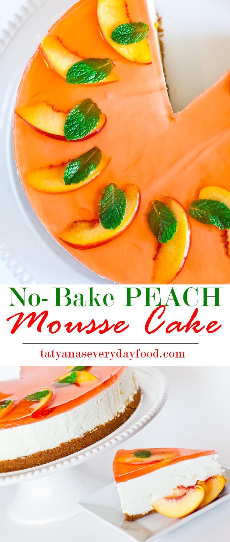 no bake peach mousse cake on a plate