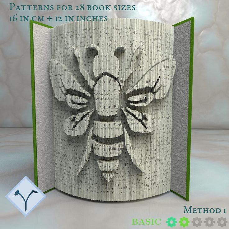 an open book with a paper cut out of a bee on the front and bottom