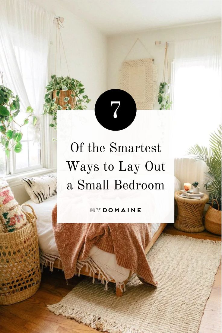 a bedroom with white walls and wooden floors, the text overlay reads off the smart ways to lay out a small bedroom