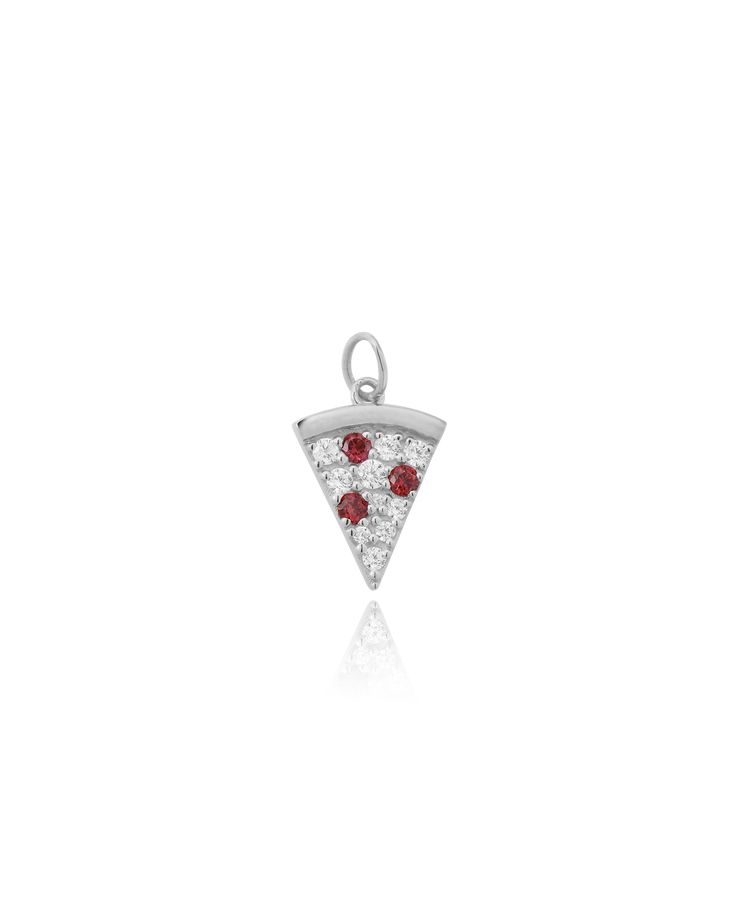 Savor life's little delights with the Pizza Charm, offered in silver or gold vermeil. Playfully adorned with vibrant red and sparkling white zirconia, it captures the essence of everyone's favorite comfort food. This charm adds a whimsical touch to necklaces or bracelets, celebrating indulgence and camaraderie. Meticulously crafted, it serves as a delectable reminder to relish moments of joy and connection. Wear the Pizza charm with a smile, embodying the simple pleasures that bring us together,