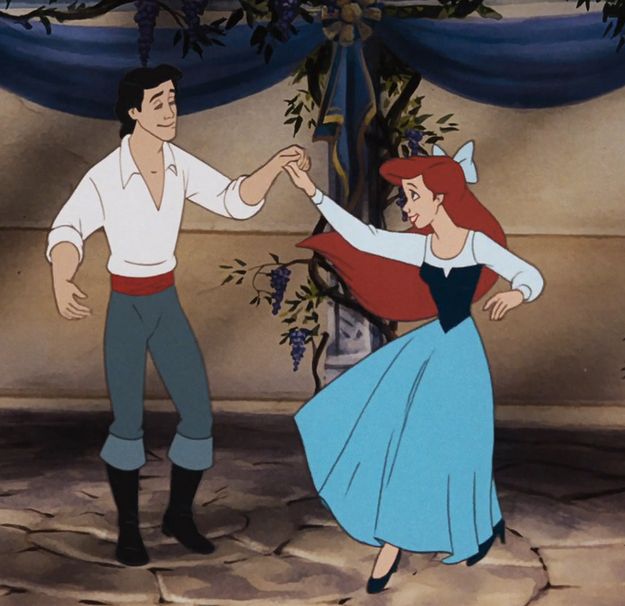 ariel and prince dancing together in the disney movie