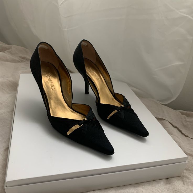 Chanel Black D’orsay Heels In Excellent Condition. Size 37.5 So They Are Unfortunately Too Big For Me. Would Be An Excellent Special Occasion Pair Of Heels! Chanel Black Heels, Dorsay Heels, Chanel Black, Chanel Shoes, Shoes Women Heels, Special Occasion, Shoes Heels, Chanel, Women Shoes