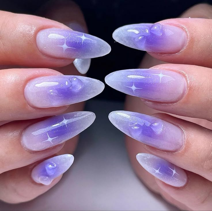 nail inspo, nail design, pastel nail, pink nails, almond nails, nails art, nails idea, ombre nails, cute nails, inspo, bedazzled nails, asian nails, gel nails, acrylic nails, heart nails, hear design nails, airbrush nails, purple nails, heart nails, cute nails Ombre Chrome Nails, Purple Gel Nails, Purple Ombre Nails, Purple Nail Art, Purple Acrylic Nails, Airbrush Nails, Purple Nail Designs, Lavender Nails, Blush Nails