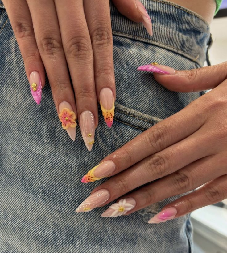 Hawaii Nails Ideas, Pastel Color Nails, Hawaii Nails, Summer Core, Summer Hawaii, Nails Pastel, Shape Nails, Blue Acrylic Nails, Almond Shape Nails