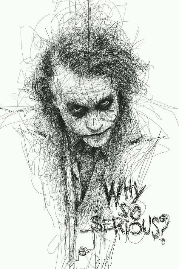 a black and white drawing of the joker with his face drawn in pencil, which reads why so serious?