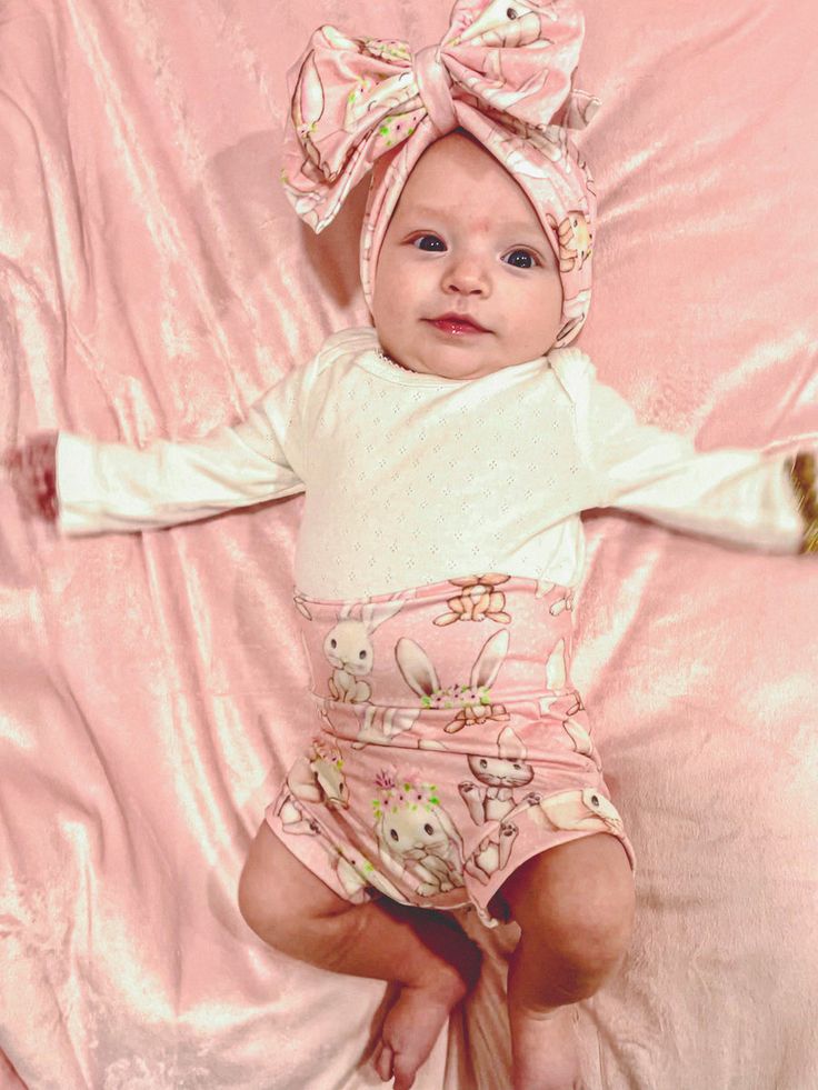 The Easter Bummy & Bow Set – The Dirt Road Fashionista Playful Stretch Cotton Bodysuit, Playful Stretch Onesie For Spring, Cute Unisex Spring Bodysuit, Fitted Long Sleeve Bodysuit For Playtime, Spring Onesie For Playtime With Stretch, Spring Playtime Onesie With Stretch, Spring Playtime Stretch Onesie, Spring Stretch Onesie For Playtime, Fitted Pink Onesie For Loungewear