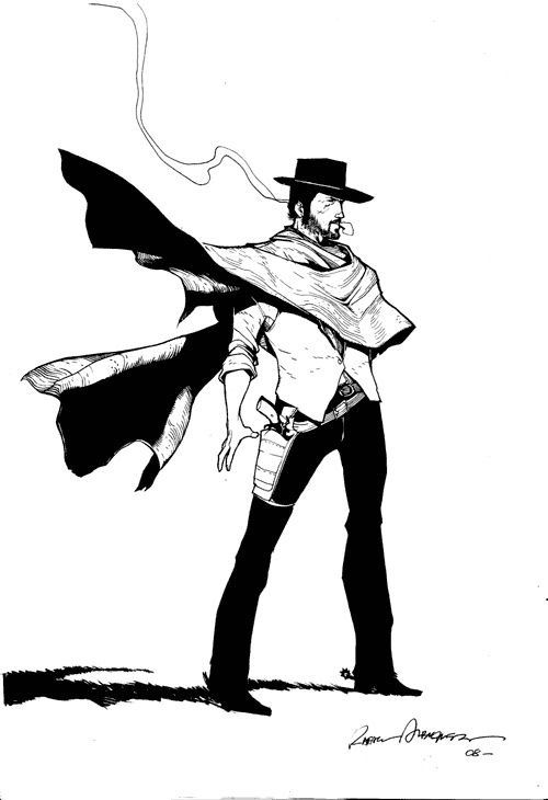 a black and white drawing of a man wearing a top hat with a long scarf around his neck