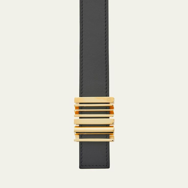 Loewe belt in dyed leather with golden hardware  Approx. 35.1"L Logo buckle Tonal stitching Made in Spain Designer Business Belts With Gold-tone Hardware, Designer Belts With Gold-tone Hardware For Business, Designer Belts With Gold-tone Hardware For Work, Designer Business Belts With Gold Buckle, Leather Belts With Gold-tone Rectangular Buckle, Luxury Belt With Rectangular Buckle For Workwear, Designer Formal Belts With Rectangular Buckle, Modern Leather Belts With Gold-tone Hardware, Leather Belt Buckles With Gold-tone Hardware For Work