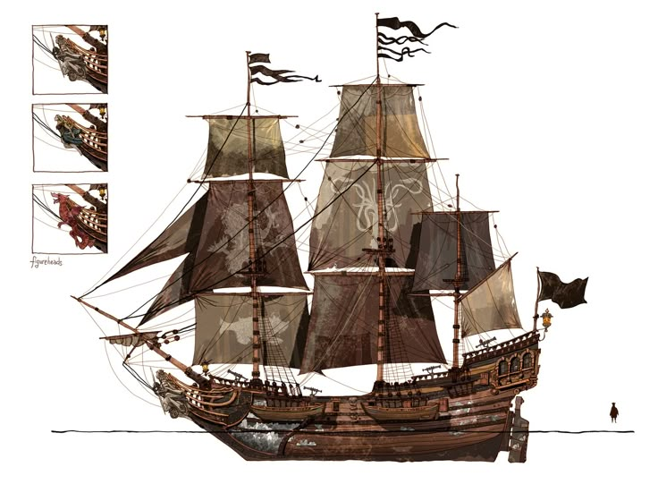 an old sailing ship with many sails