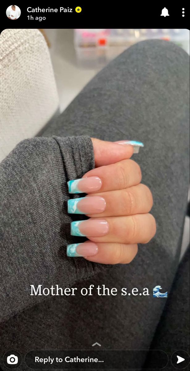 Vacay Nails Acrylic, Nails Acrylic Medium, Teal Acrylic Nails, Catherine Mcbroom, Vacay Nails, The Ace Family, Sea Nails, Acrylic Medium, Spring Acrylic Nails