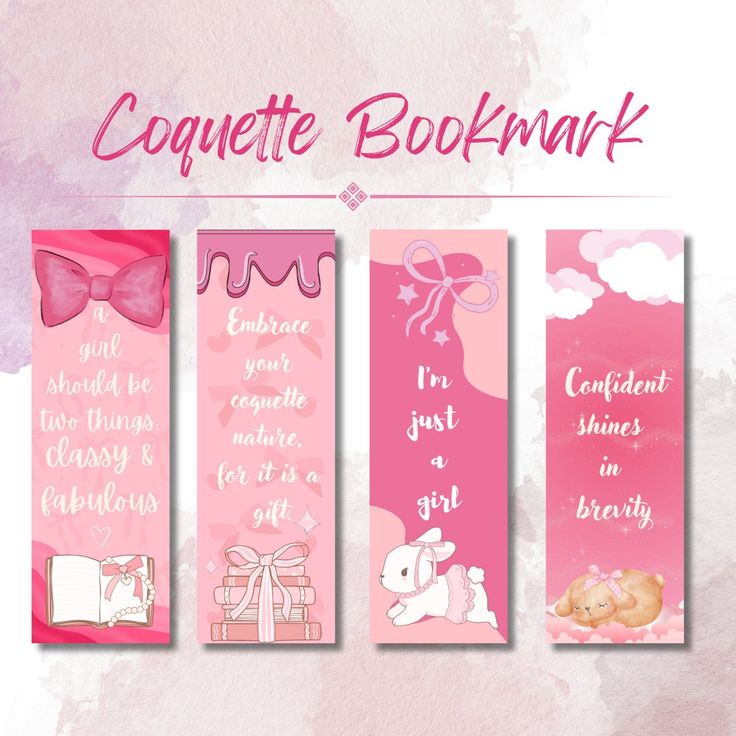 three bookmarks with pink and white designs on them