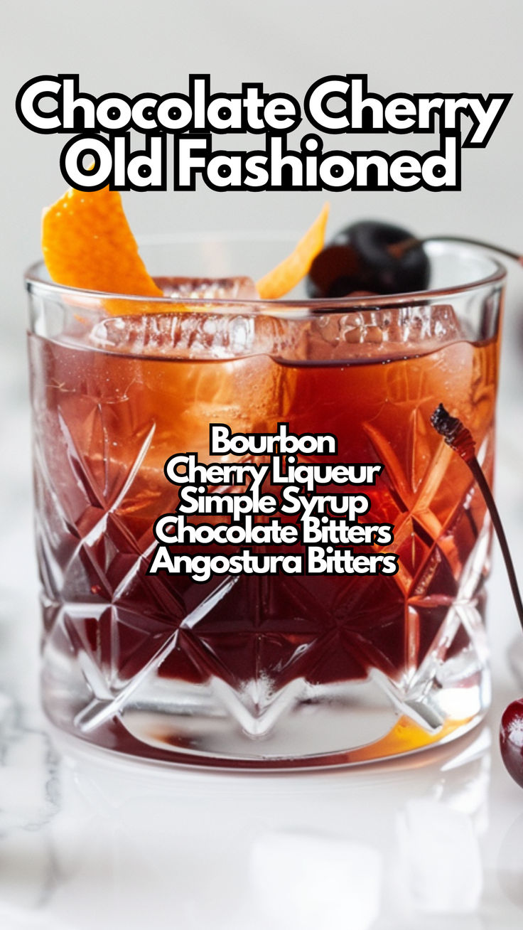 an advertisement for chocolate cherry old fashioned