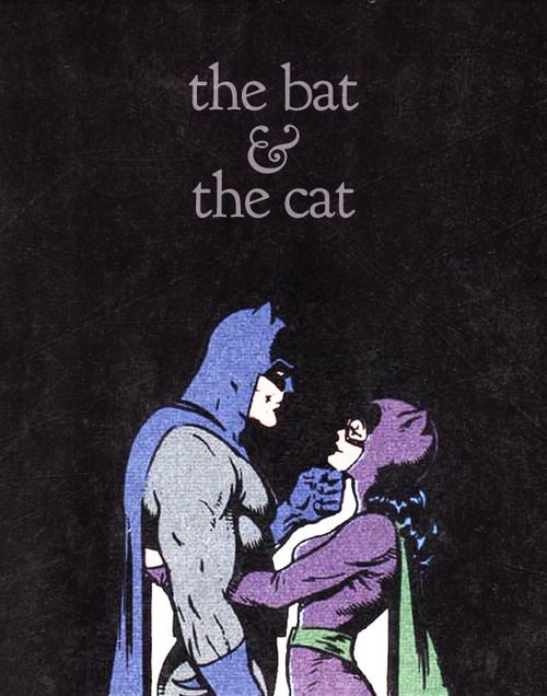 the bat and the cat is shown in this black and white poster with an image of two