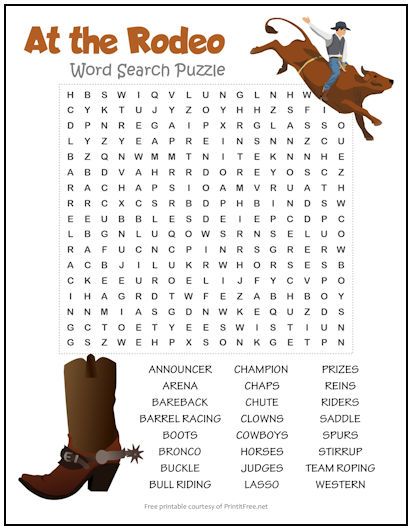 a word search page with cowboy boots and the words at the rodeo written in it