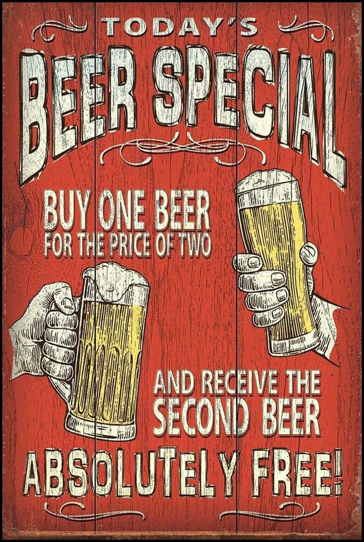 a wooden sign with two hands holding beer glasses and the words, today's beer special buy one beer for the price of two and receive the second free