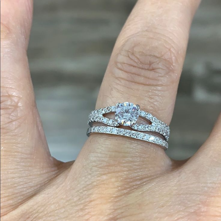 14k White Gold Plated Over Real 925 Sterling Silver With A 0.40ct Cubic Zirconium Center Stone And Matching Wedding Band 2pc Set Comes In A Beautiful Jewelry Box Available In Sizes 5 6 7 8 9 10 Item#Gr5835-12 Dazzling Bridal Sets With Center Stone For Promise Ring, Diamond White Cubic Zirconia Bridal Sets For Promise Ring, Wedding Diamond Ring With Double Band, Dazzling Cubic Zirconia Bridal Sets With Diamond Cut, Sterling Silver Bridal Sets With Brilliant Cut, White Gold Cubic Zirconia Bridal Sets In Princess Cut, Diamond White Moissanite Bridal Set For Promise, Classic Cubic Zirconia Bridal Sets For Promise, Classic Round Cubic Zirconia Bridal Sets